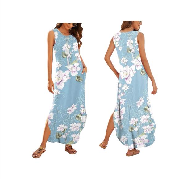 NWT Casual Summer Sleeveless Dress Loose Split Maxi Dress Large - Picture 1 of 10
